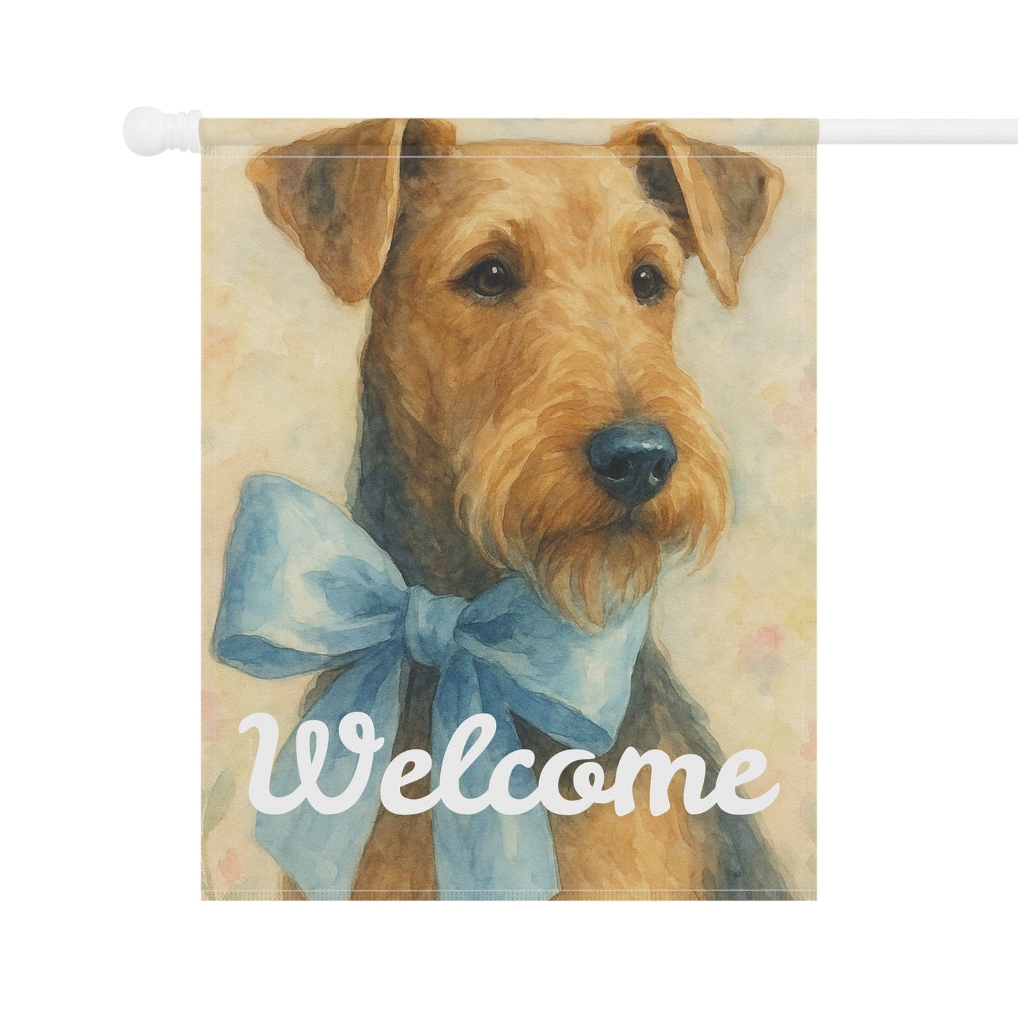 Printify Home Decor Garden Flag, Airedale Terrier Coquette Blue Decor, Pastel Yard Decorations