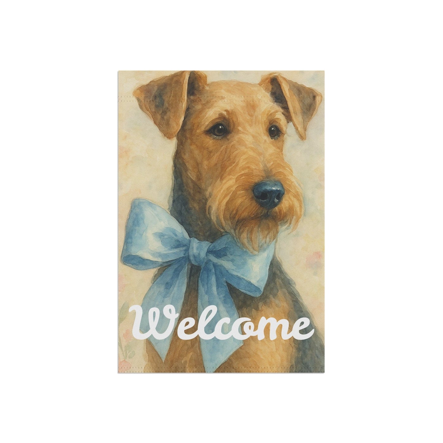 Printify Home Decor Garden Flag, Airedale Terrier Coquette Blue Decor, Pastel Yard Decorations