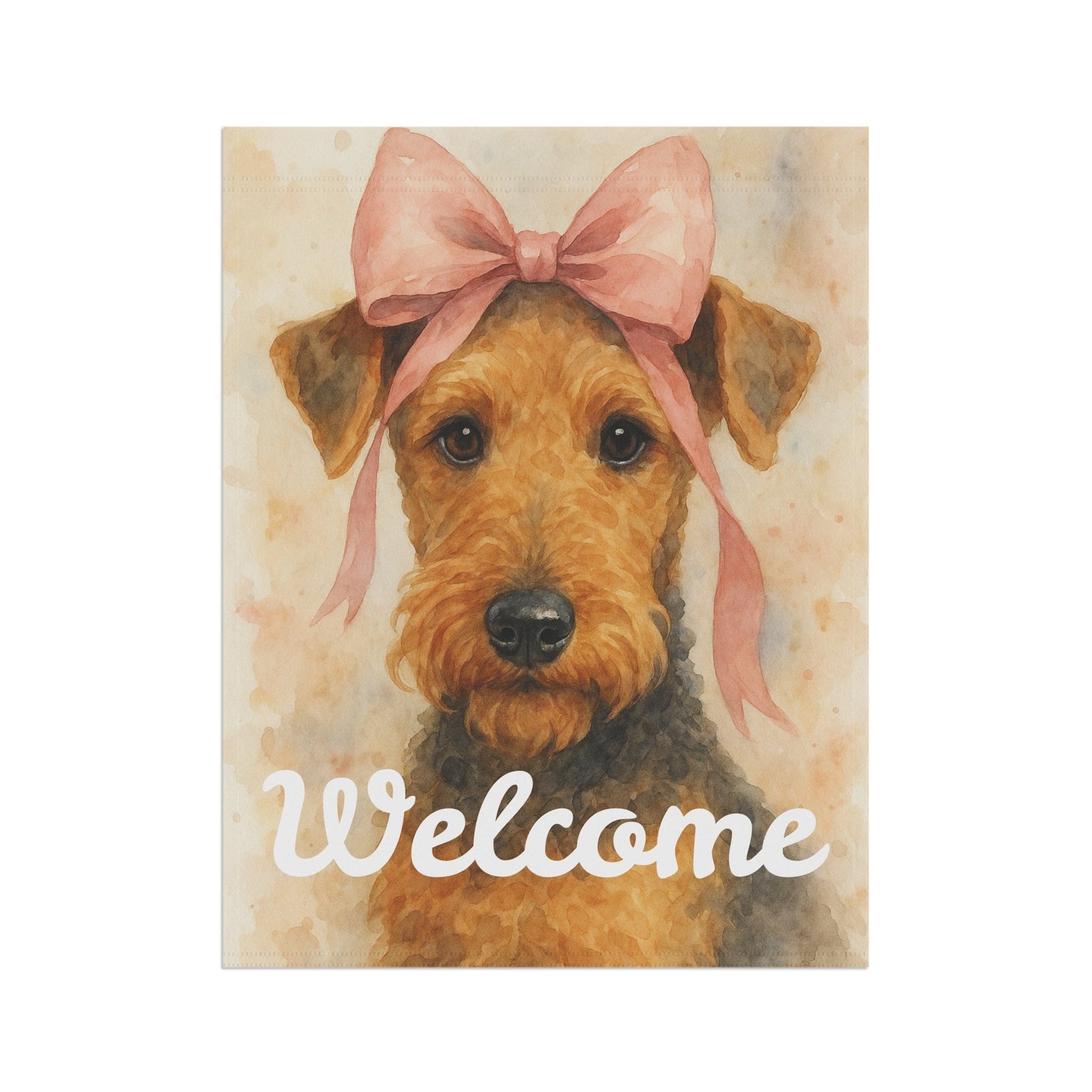 Printify Home Decor Garden Flag, Airedale Terrier Coquette Decor, Pastel Yard Decorations