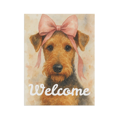 Printify Home Decor Garden Flag, Airedale Terrier Coquette Decor, Pastel Yard Decorations