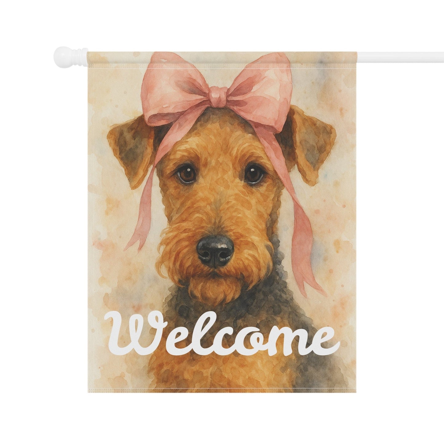 Printify Home Decor Garden Flag, Airedale Terrier Coquette Decor, Pastel Yard Decorations