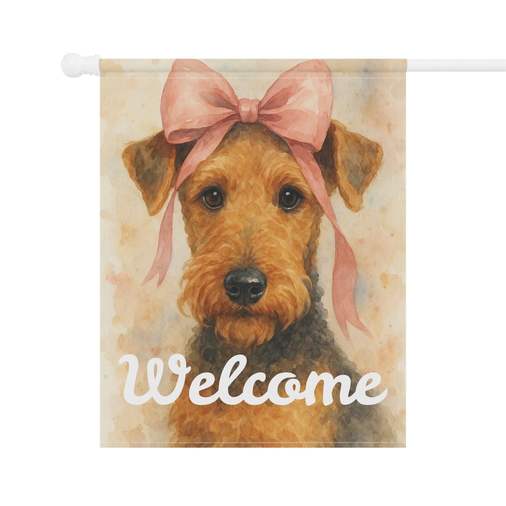 Printify Home Decor Garden Flag, Airedale Terrier Coquette Decor, Pastel Yard Decorations