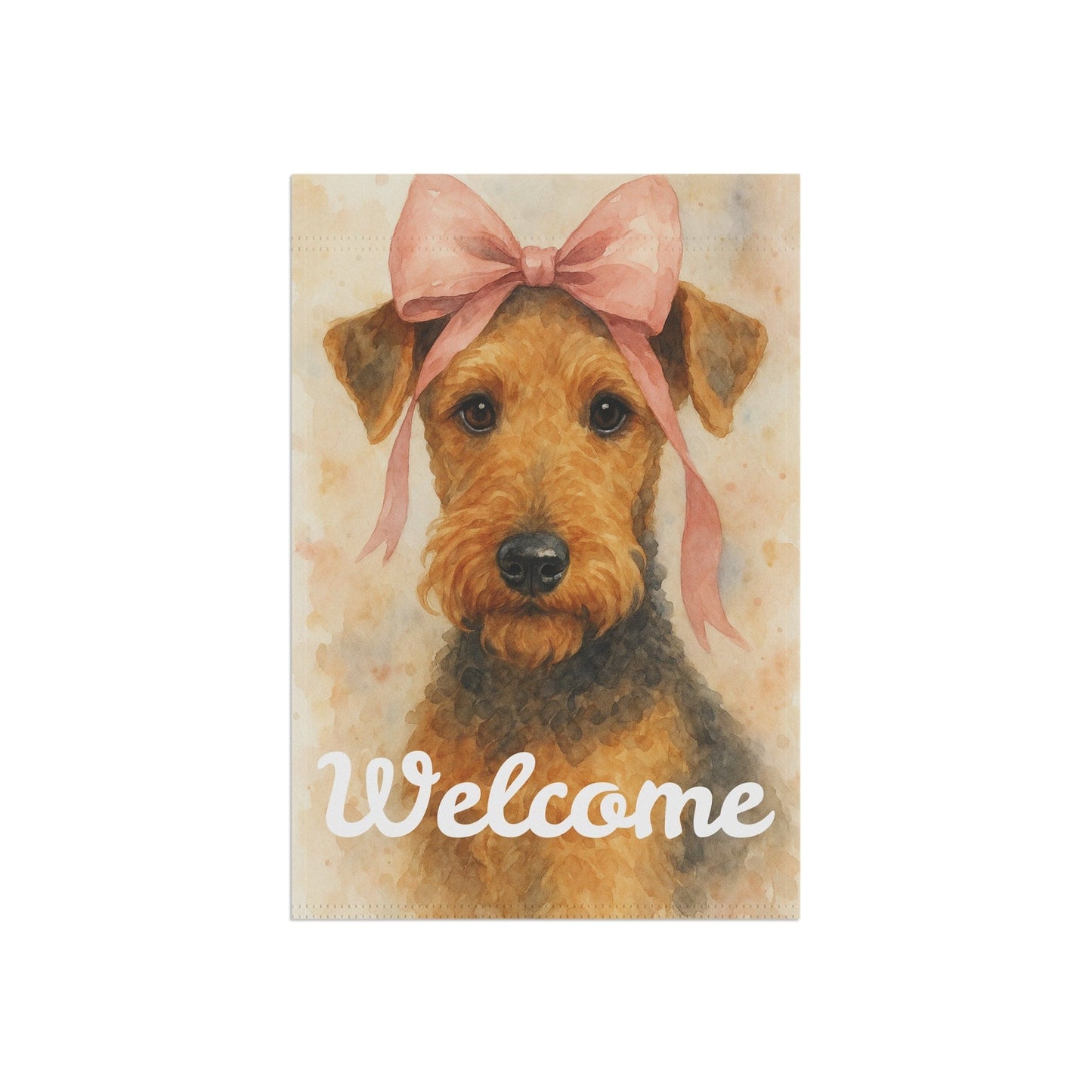 Printify Home Decor Garden Flag, Airedale Terrier Coquette Decor, Pastel Yard Decorations