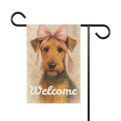 Printify Home Decor Garden Flag, Airedale Terrier Coquette Decor, Pastel Yard Decorations