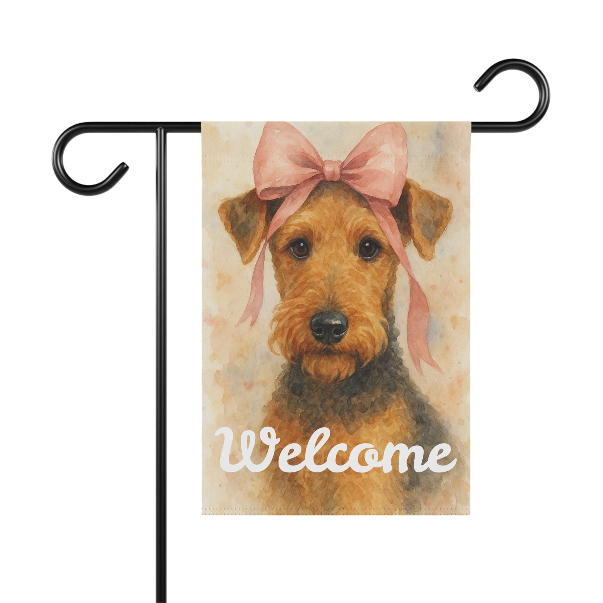Printify Home Decor 12'' × 18'' Garden Flag, Airedale Terrier Coquette Decor, Pastel Yard Decorations