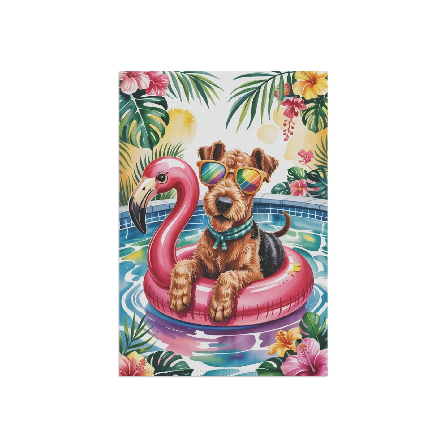 Printify Home Decor Garden Flag, Airedale Terrier Dog Yard Decor, Hello Summer Pool Party, Outdoor Lover Housewarming New Home Outdoor Banner