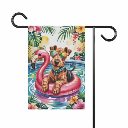 Printify Home Decor Garden Flag, Airedale Terrier Dog Yard Decor, Hello Summer Pool Party, Outdoor Lover Housewarming New Home Outdoor Banner