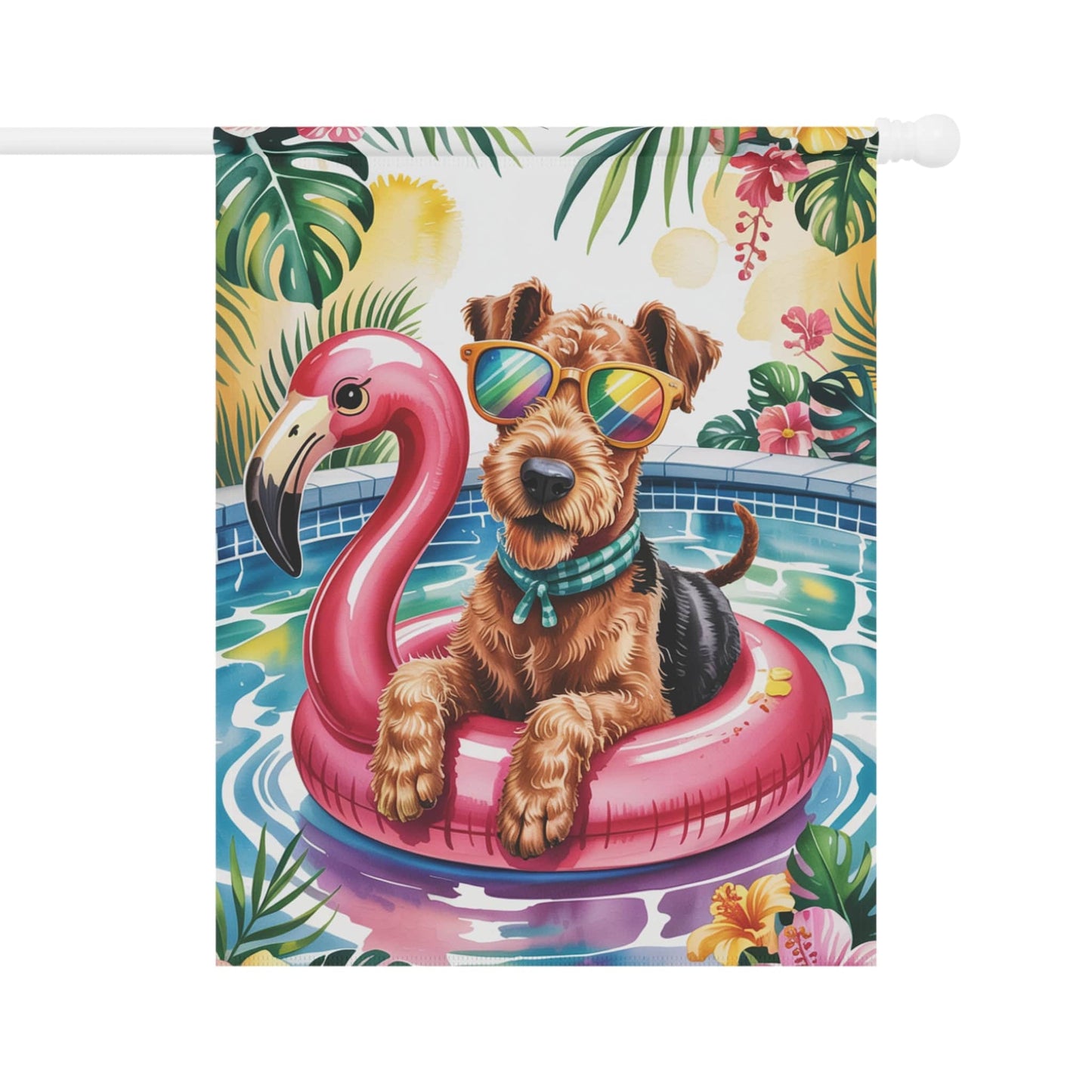 Printify Home Decor 24.5'' × 32'' Garden Flag, Airedale Terrier Dog Yard Decor, Hello Summer Pool Party, Outdoor Lover Housewarming New Home Outdoor Banner
