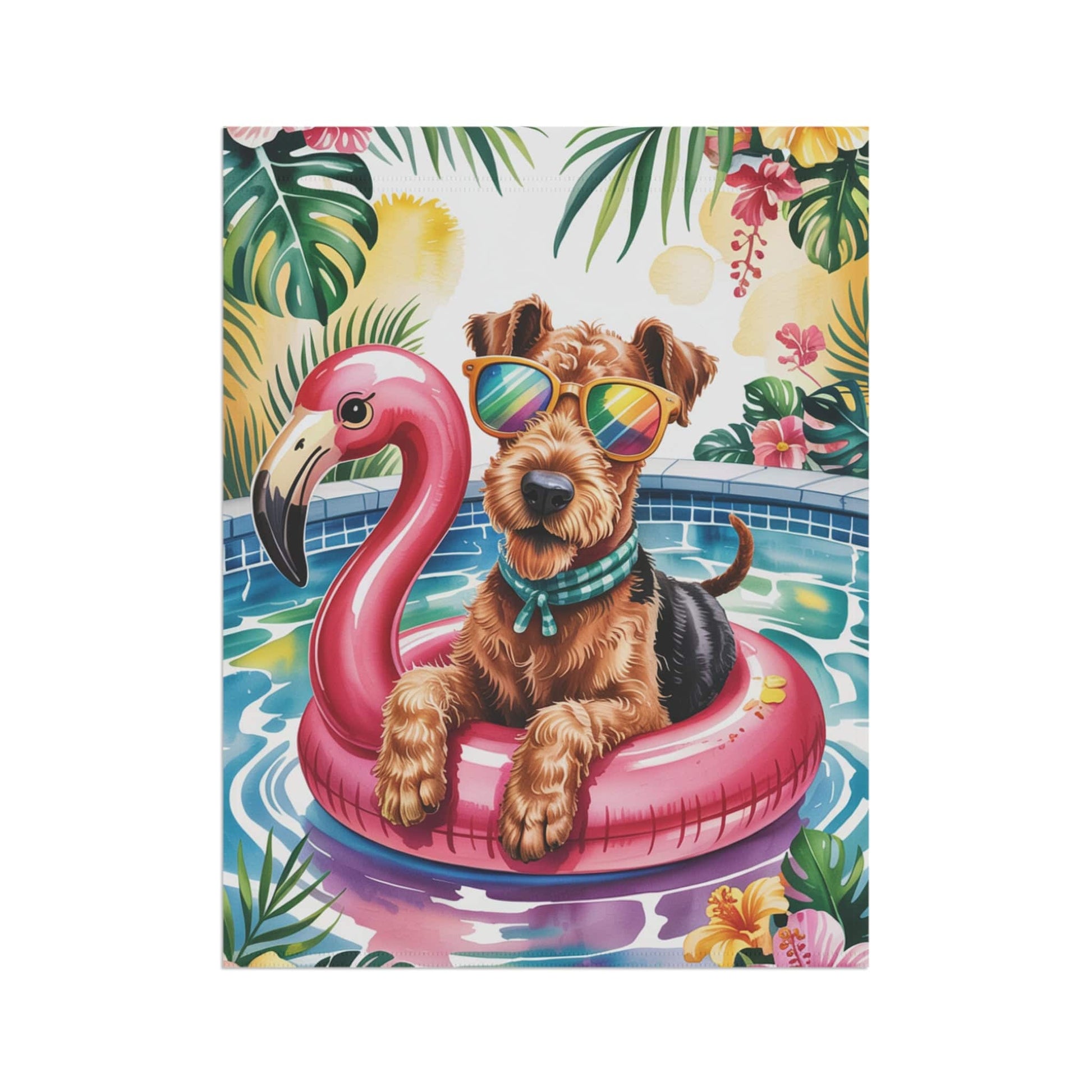 Printify Home Decor Garden Flag, Airedale Terrier Dog Yard Decor, Hello Summer Pool Party, Outdoor Lover Housewarming New Home Outdoor Banner