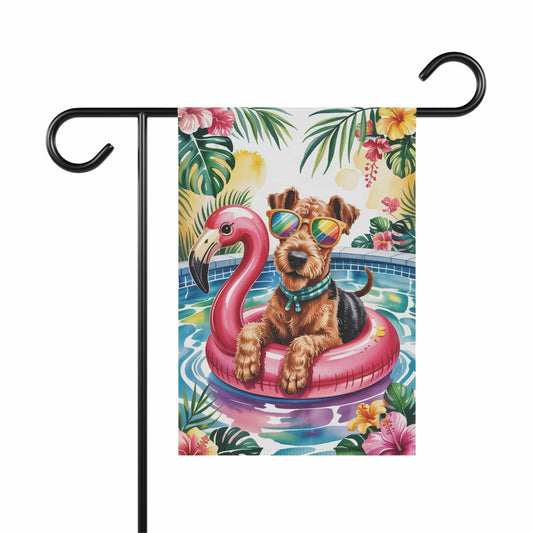 Printify Home Decor 12'' × 18'' Garden Flag, Airedale Terrier Dog Yard Decor, Hello Summer Pool Party, Outdoor Lover Housewarming New Home Outdoor Banner