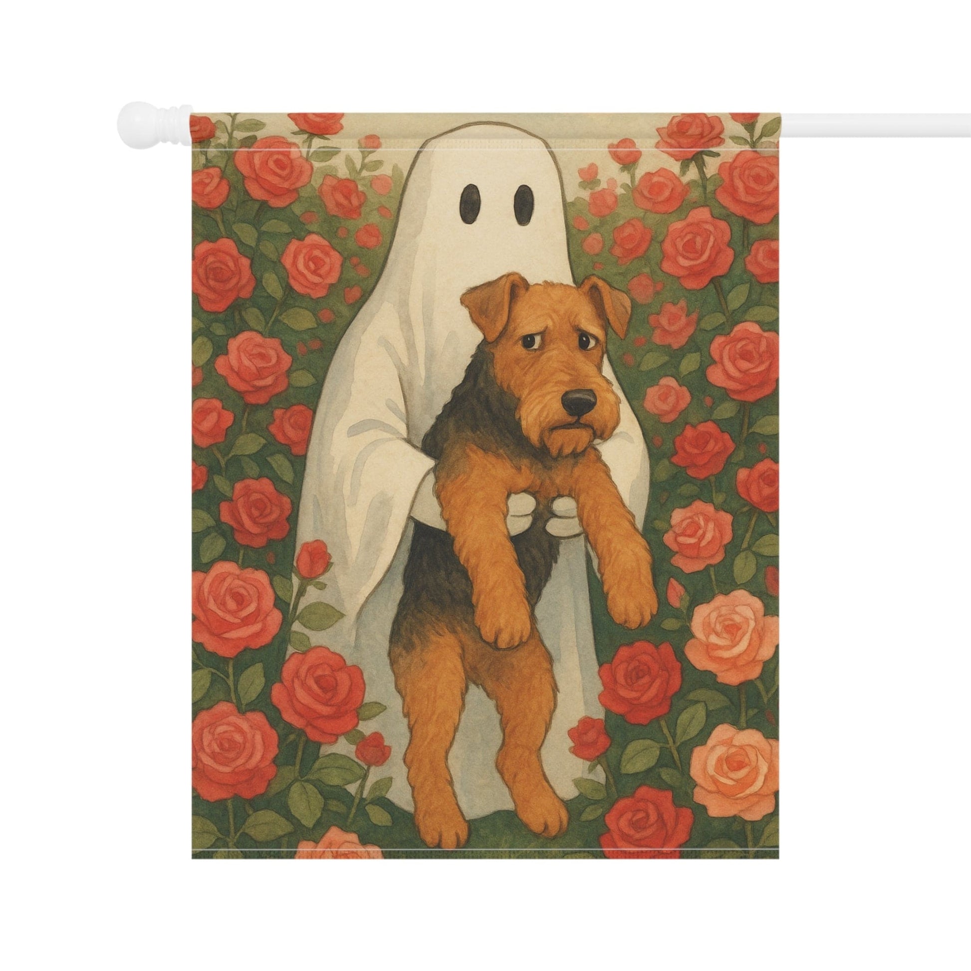 Printify Home Decor Garden Flag, Airedale Terrier Ghost Yard Decor, funny Halloween Outside Decorations