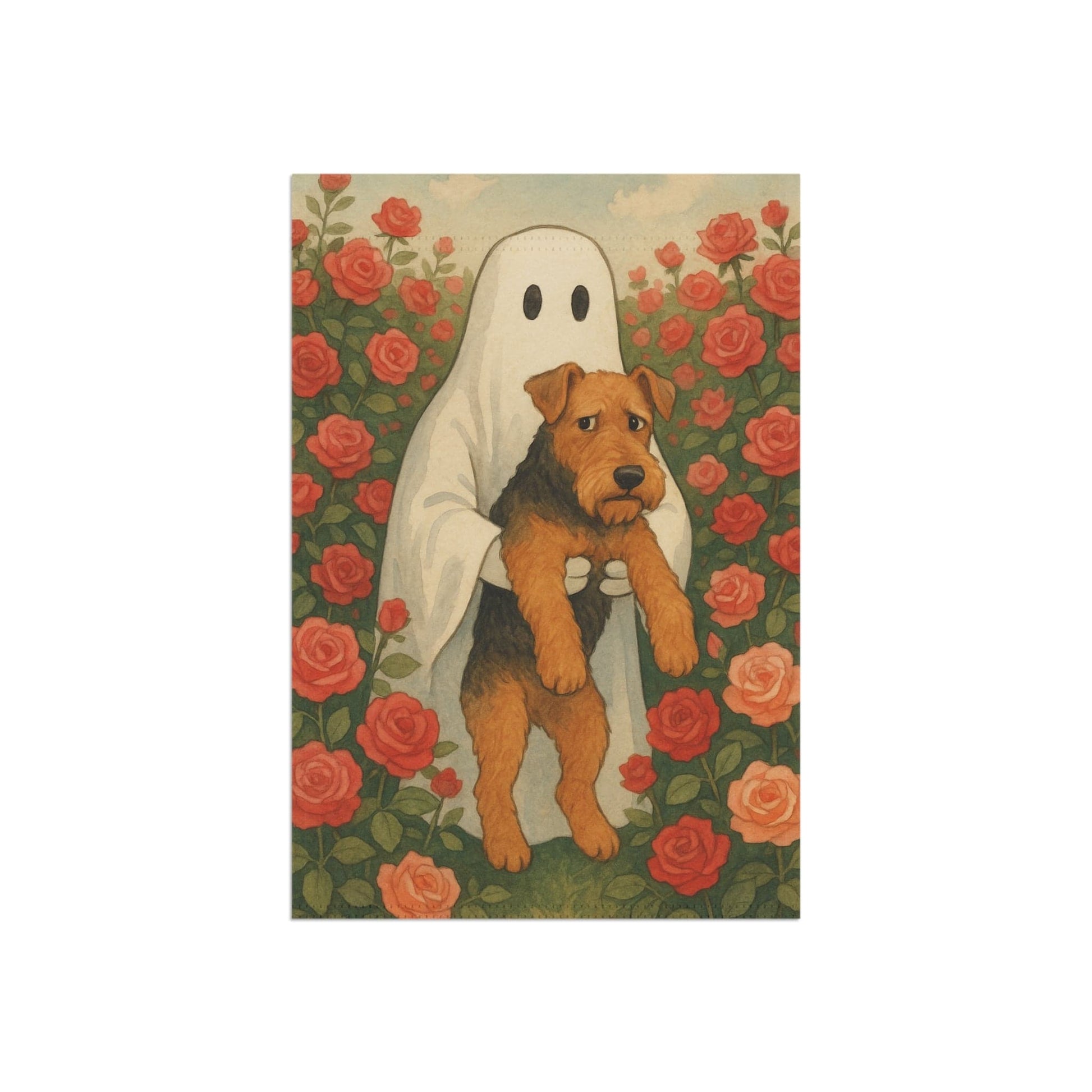 Printify Home Decor Garden Flag, Airedale Terrier Ghost Yard Decor, funny Halloween Outside Decorations