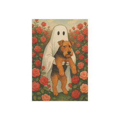 Printify Home Decor Garden Flag, Airedale Terrier Ghost Yard Decor, funny Halloween Outside Decorations