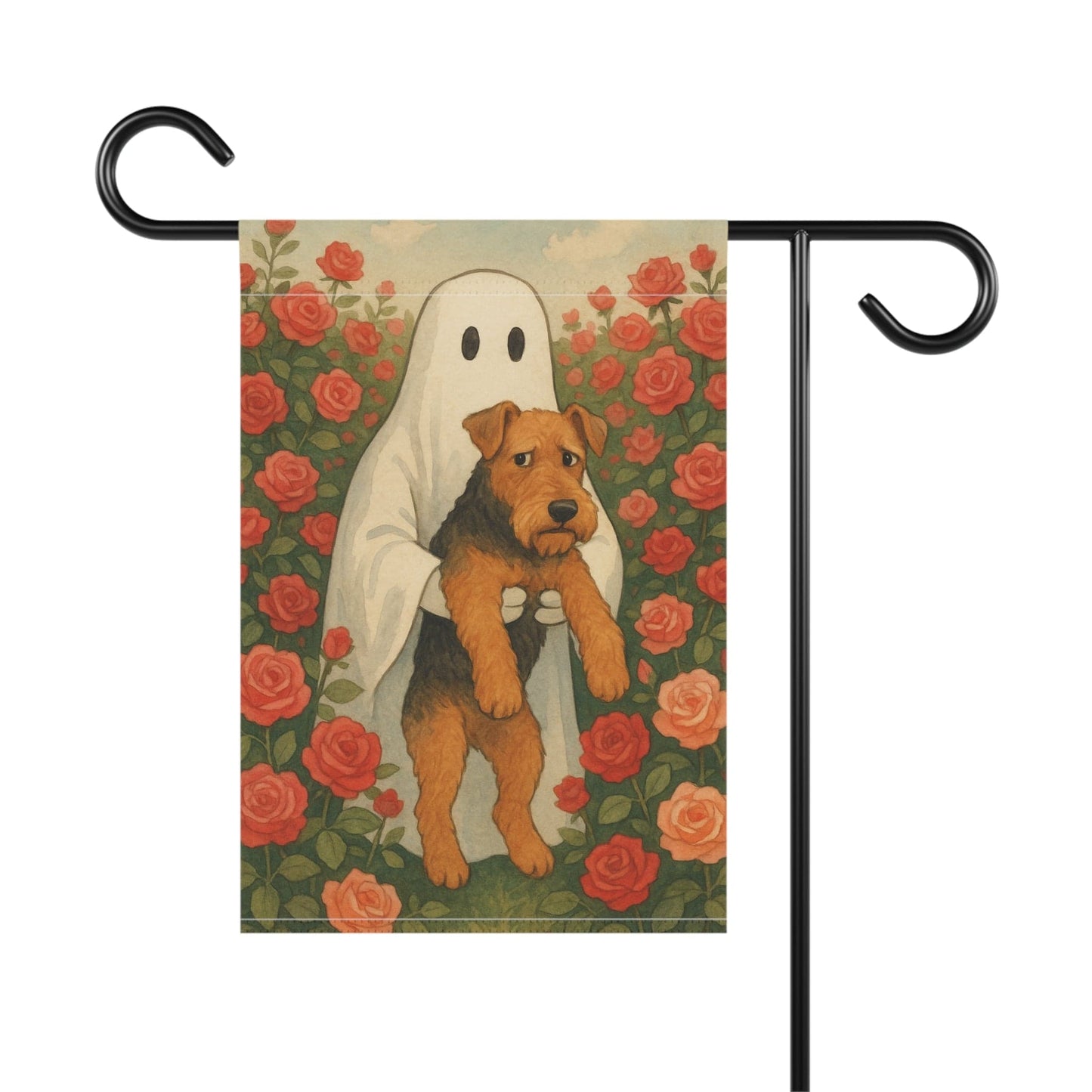 Printify Home Decor Garden Flag, Airedale Terrier Ghost Yard Decor, funny Halloween Outside Decorations