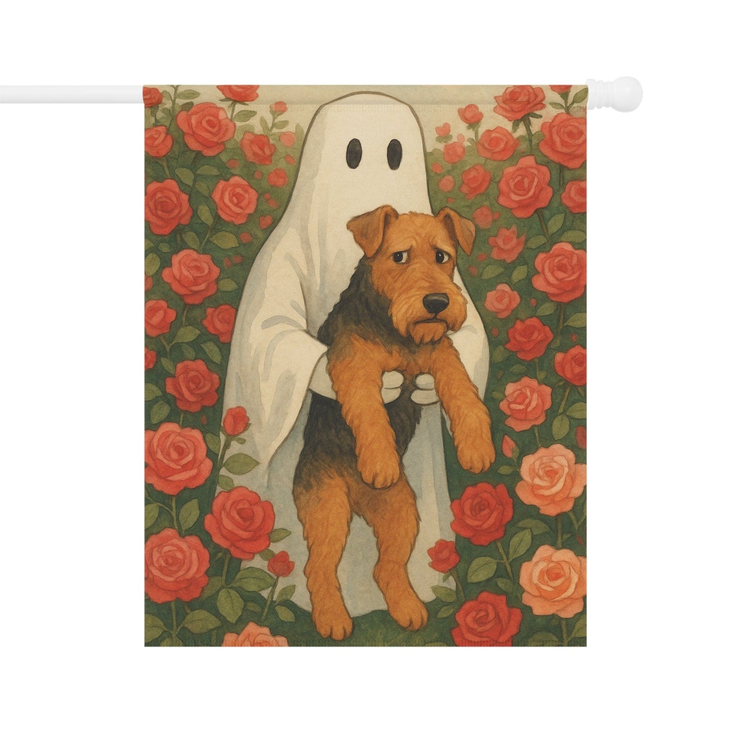 Printify Home Decor 24.5'' × 32'' Garden Flag, Airedale Terrier Ghost Yard Decor, funny Halloween Outside Decorations