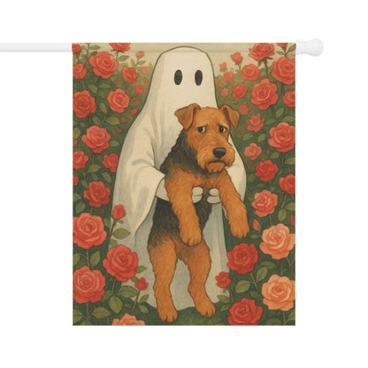 Printify Home Decor 24.5'' × 32'' Garden Flag, Airedale Terrier Ghost Yard Decor, funny Halloween Outside Decorations