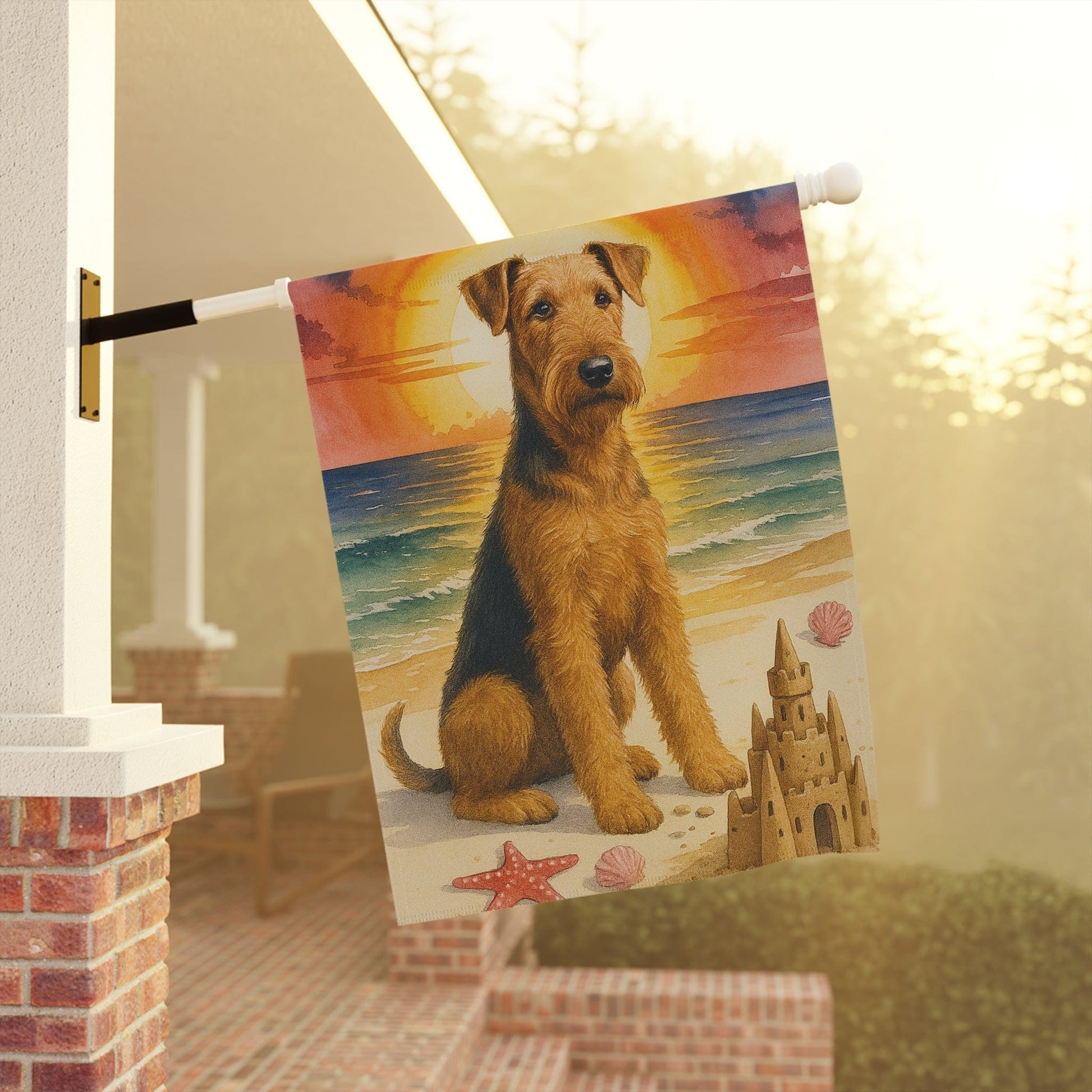 Printify Home Decor Garden Flag, Airedale Terrier Nautical Decor - House Banner for Beach Yard Art, Outdoor Garden Sign, Dog Lover Gift - Summer Garden Flag