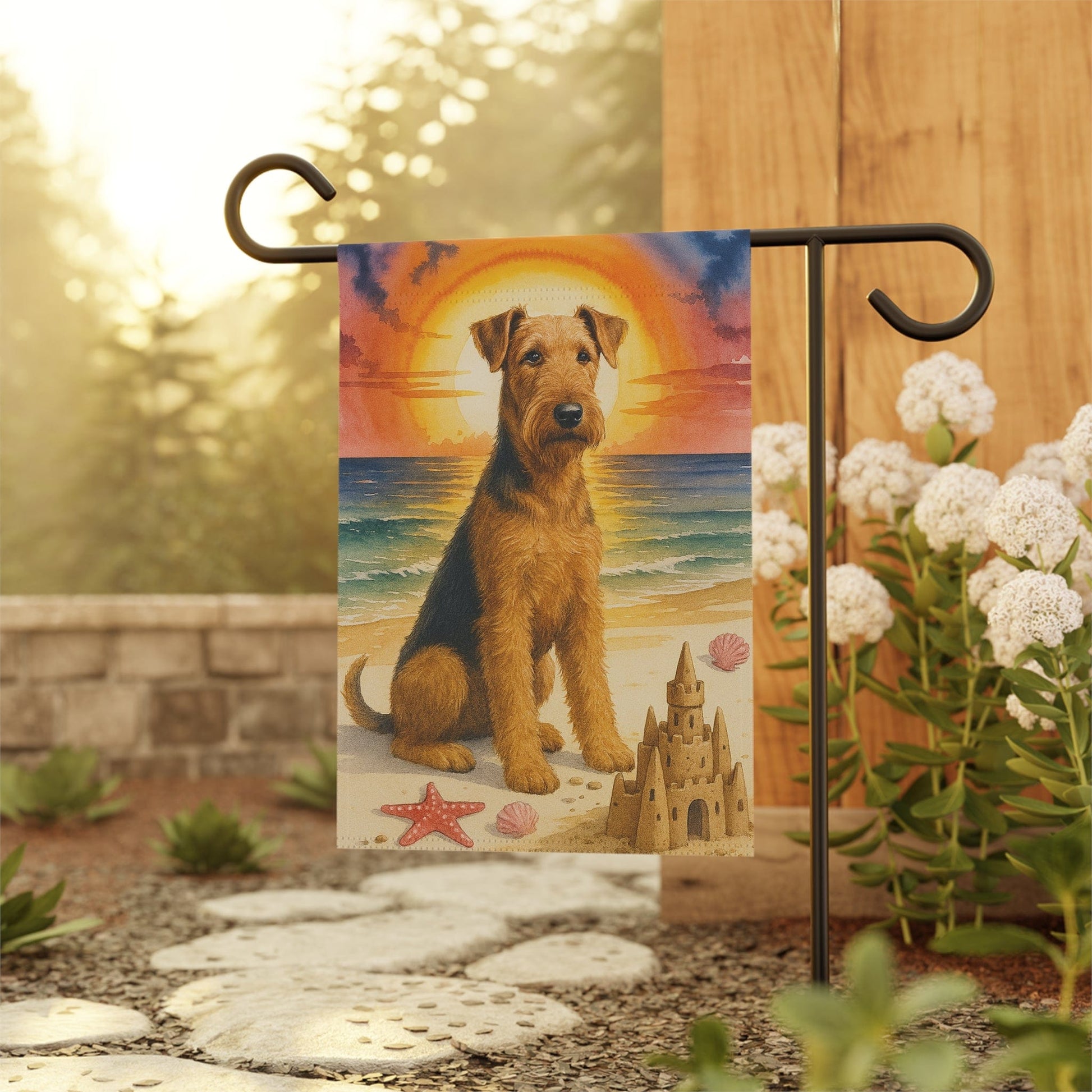 Printify Home Decor Garden Flag, Airedale Terrier Nautical Decor - House Banner for Beach Yard Art, Outdoor Garden Sign, Dog Lover Gift - Summer Garden Flag