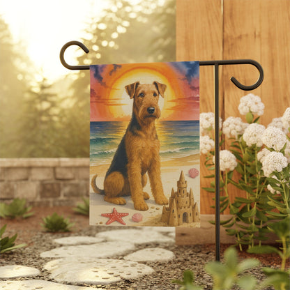 Printify Home Decor Garden Flag, Airedale Terrier Nautical Decor - House Banner for Beach Yard Art, Outdoor Garden Sign, Dog Lover Gift - Summer Garden Flag