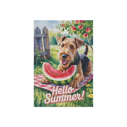 Printify Home Decor Garden Flag, Airedale Terrier Watermelon Hello Summer Yard Sign, Picnic Housewarming Decor, Dog Mom Dad Gift, New Home Banner