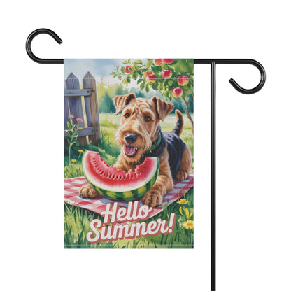Printify Home Decor Garden Flag, Airedale Terrier Watermelon Hello Summer Yard Sign, Picnic Housewarming Decor, Dog Mom Dad Gift, New Home Banner