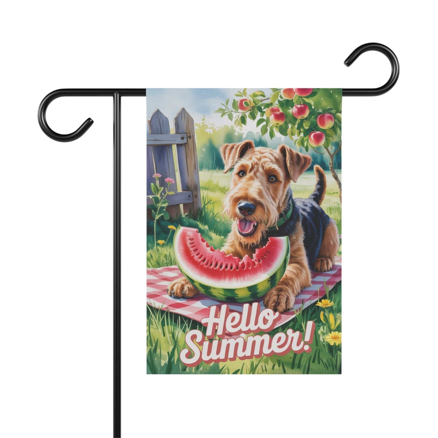 Printify Home Decor 12'' × 18'' Garden Flag, Airedale Terrier Watermelon Hello Summer Yard Sign, Picnic Housewarming Decor, Dog Mom Dad Gift, New Home Banner