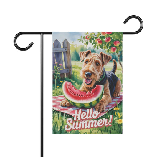 Printify Home Decor 12'' × 18'' Garden Flag, Airedale Terrier Watermelon Hello Summer Yard Sign, Picnic Housewarming Decor, Dog Mom Dad Gift, New Home Banner