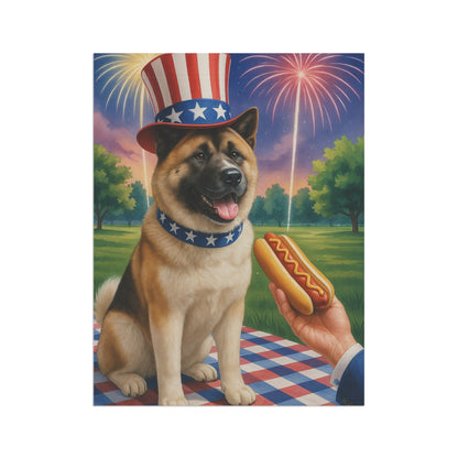 Printify Home Decor Garden Flag, American Akita 4th of July Yard Decor, Hot Dog Independence Day America