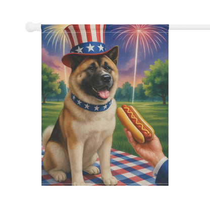 Printify Home Decor Garden Flag, American Akita 4th of July Yard Decor, Hot Dog Independence Day America