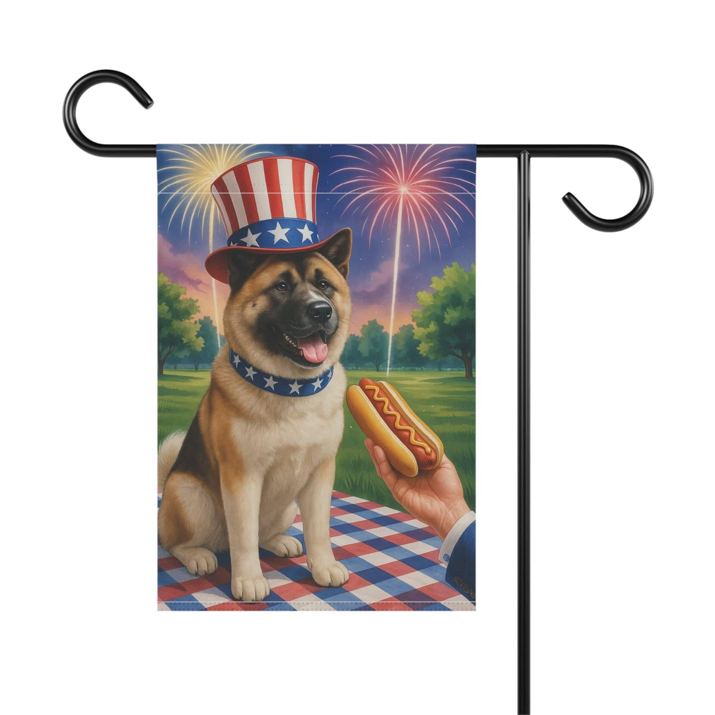 Printify Home Decor Garden Flag, American Akita 4th of July Yard Decor, Hot Dog Independence Day America