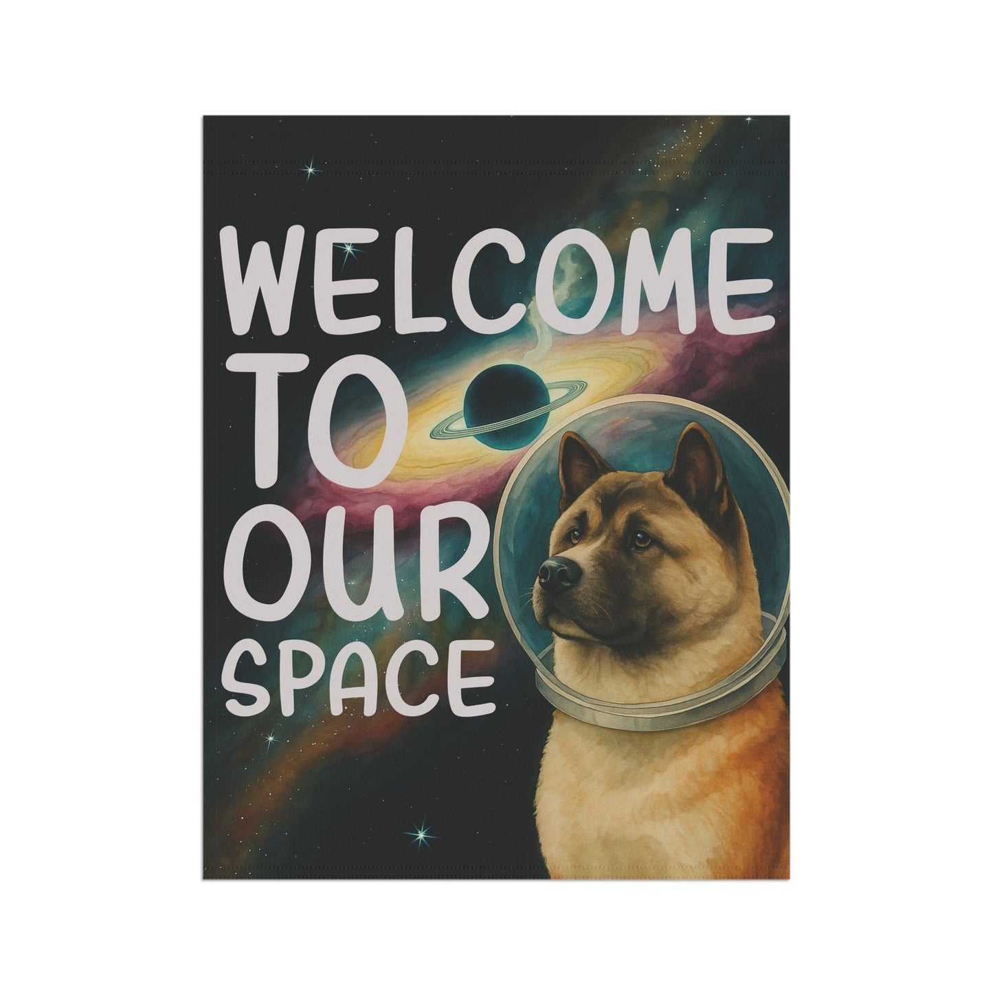 Printify Home Decor Garden Flag, American Akita Space Lover Banner, Astronaut Decor, Outer Space Decoration