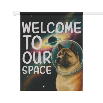 Printify Home Decor Garden Flag, American Akita Space Lover Banner, Astronaut Decor, Outer Space Decoration