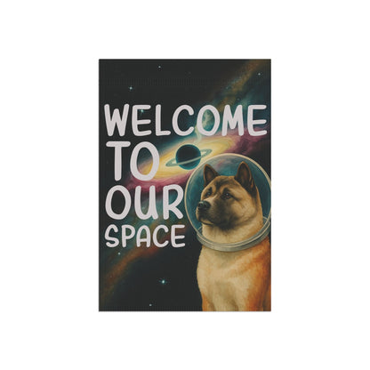 Printify Home Decor Garden Flag, American Akita Space Lover Banner, Astronaut Decor, Outer Space Decoration