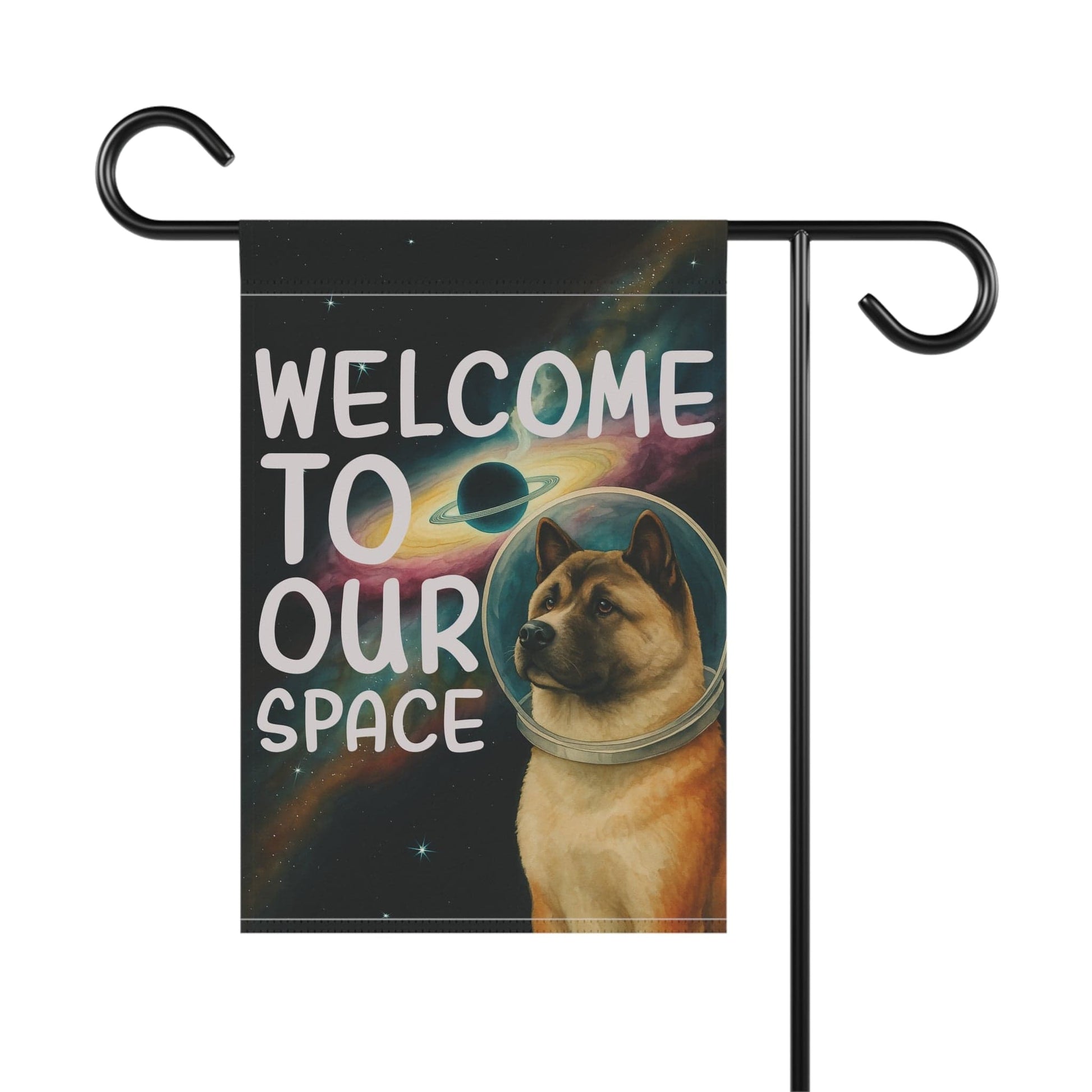 Printify Home Decor Garden Flag, American Akita Space Lover Banner, Astronaut Decor, Outer Space Decoration