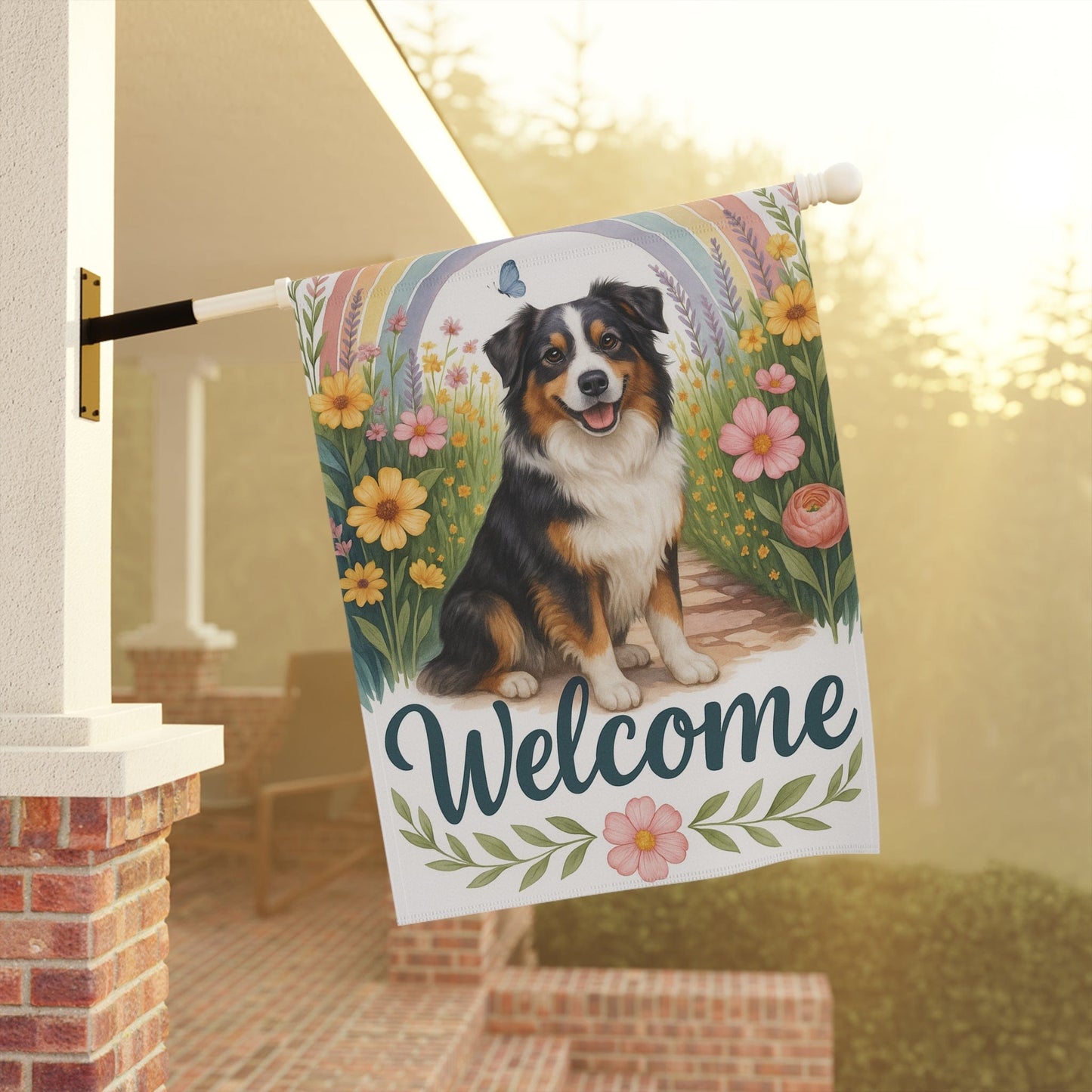 Printify Home Decor Garden Flag, Australian Shepherd Welcome Yard Decor, Outdoor Spring Decoration, Front Yard Dog