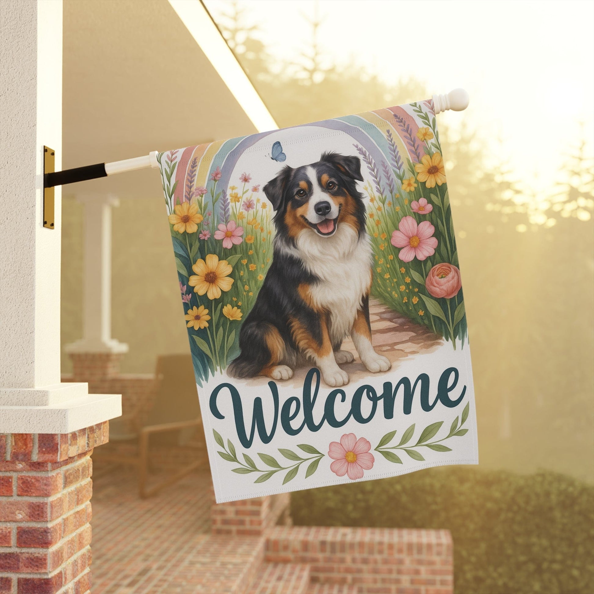 Printify Home Decor Garden Flag, Australian Shepherd Welcome Yard Decor, Outdoor Spring Decoration, Front Yard Dog