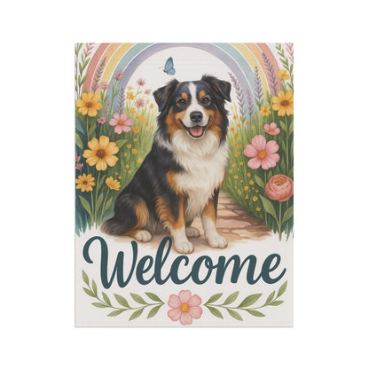 Printify Home Decor Garden Flag, Australian Shepherd Welcome Yard Decor, Outdoor Spring Decoration, Front Yard Dog