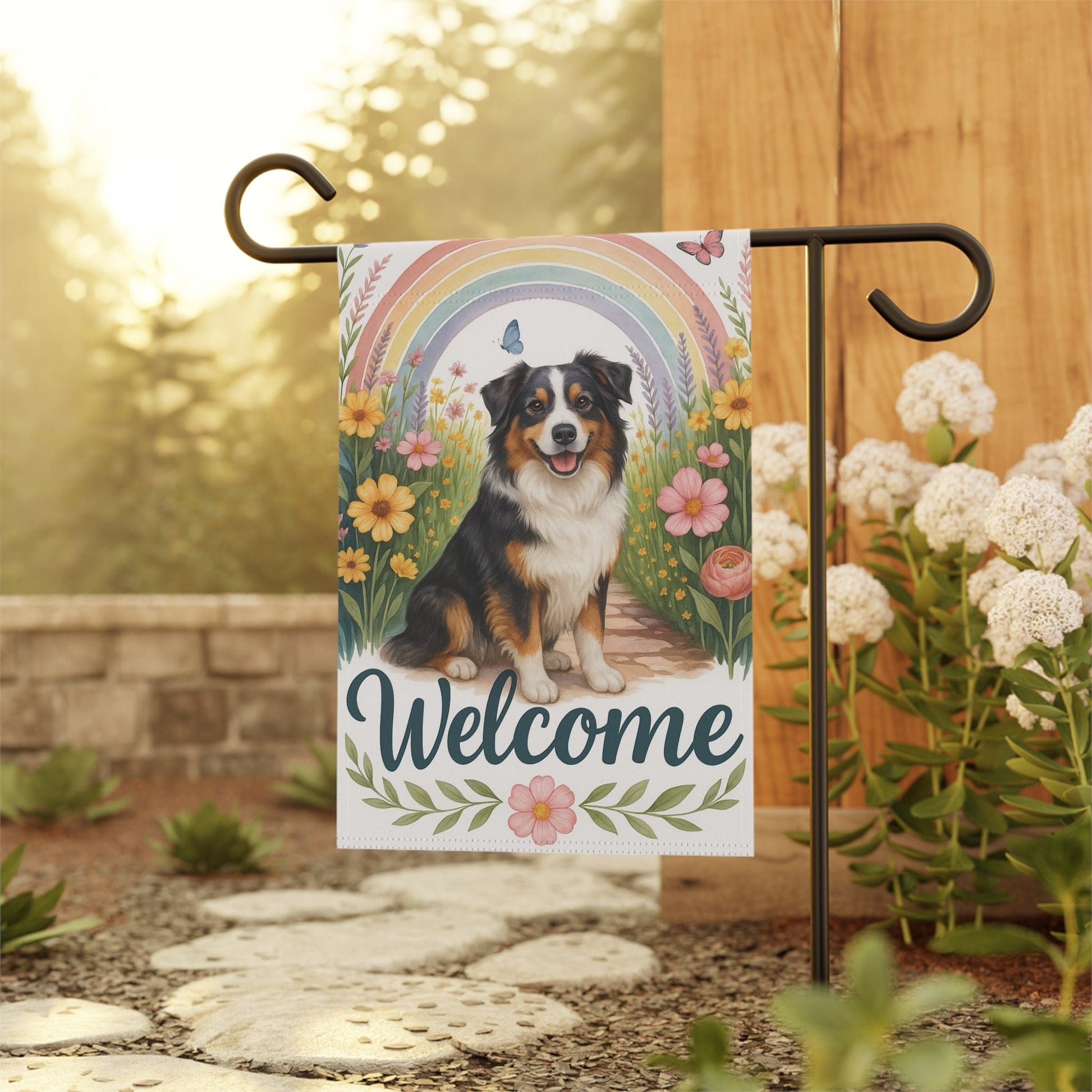 Printify Home Decor Garden Flag, Australian Shepherd Welcome Yard Decor, Outdoor Spring Decoration, Front Yard Dog