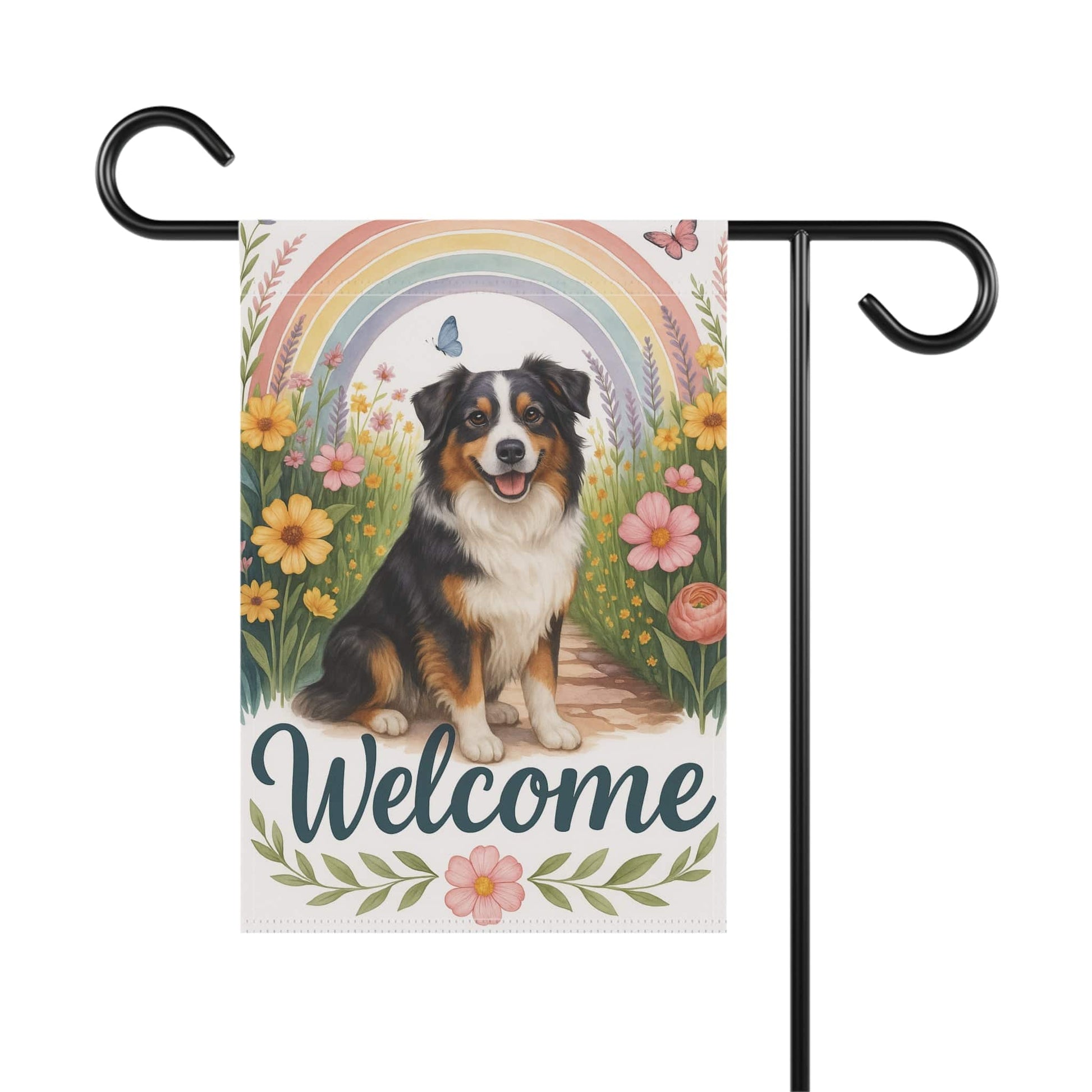 Printify Home Decor Garden Flag, Australian Shepherd Welcome Yard Decor, Outdoor Spring Decoration, Front Yard Dog