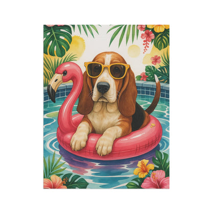 Printify Home Decor Garden Flag, Basset Hound Dog Yard Decor, Hello Summer Pool Party, Outdoor Lover