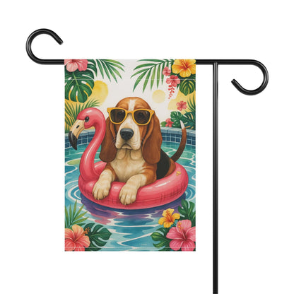 Printify Home Decor Garden Flag, Basset Hound Dog Yard Decor, Hello Summer Pool Party, Outdoor Lover