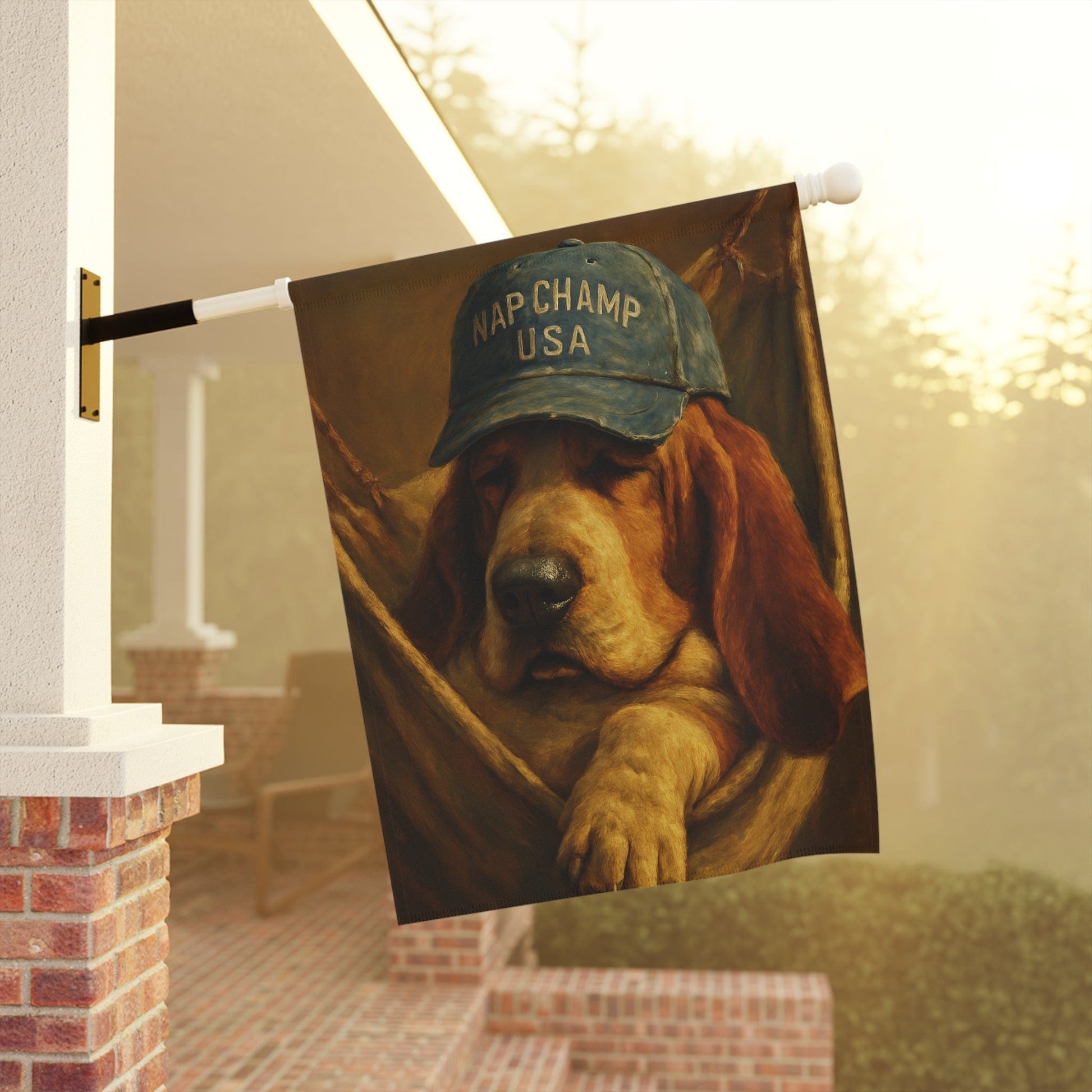 Printify Home Decor Garden Flag, Basset Hound Nap Champ Decor, Funny Yard Decorations