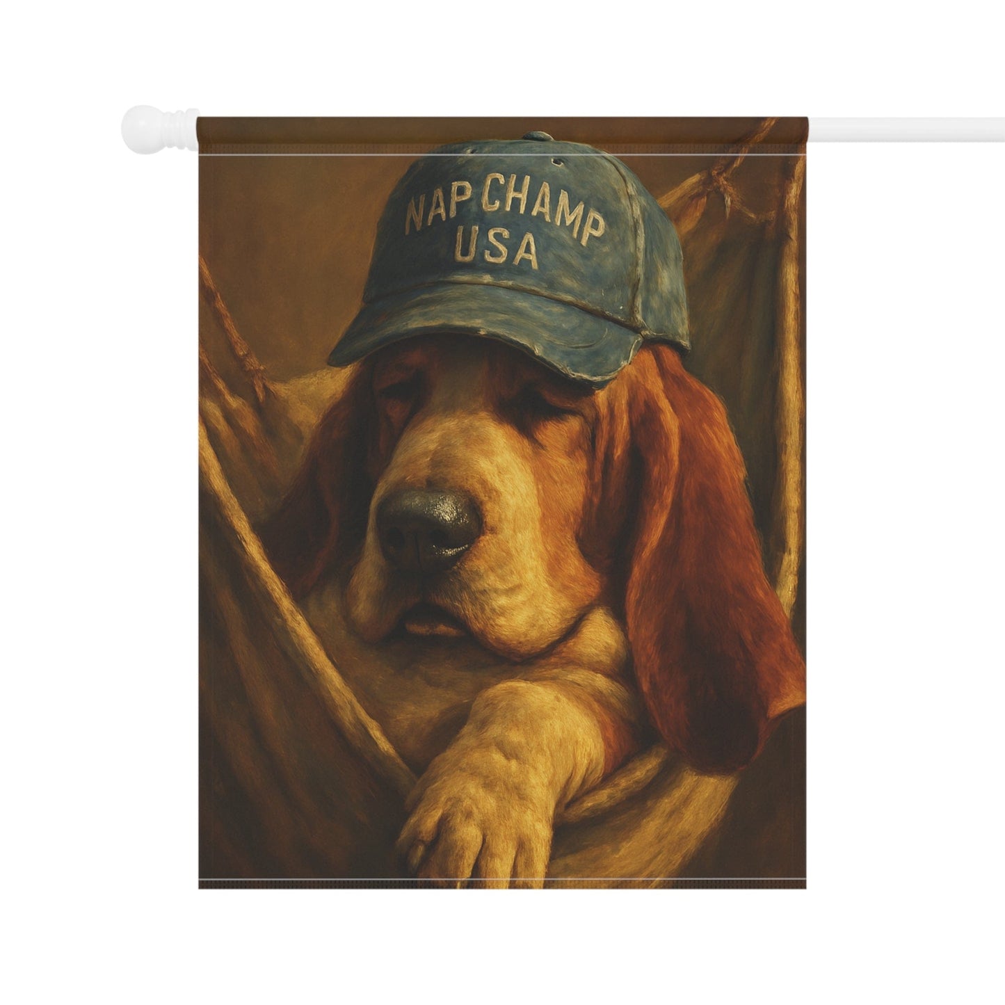 Printify Home Decor Garden Flag, Basset Hound Nap Champ Decor, Funny Yard Decorations