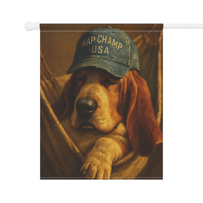 Printify Home Decor Garden Flag, Basset Hound Nap Champ Decor, Funny Yard Decorations
