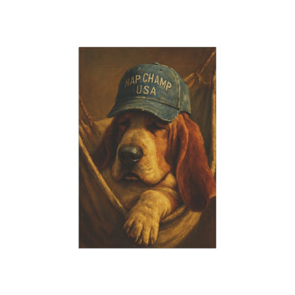 Printify Home Decor Garden Flag, Basset Hound Nap Champ Decor, Funny Yard Decorations
