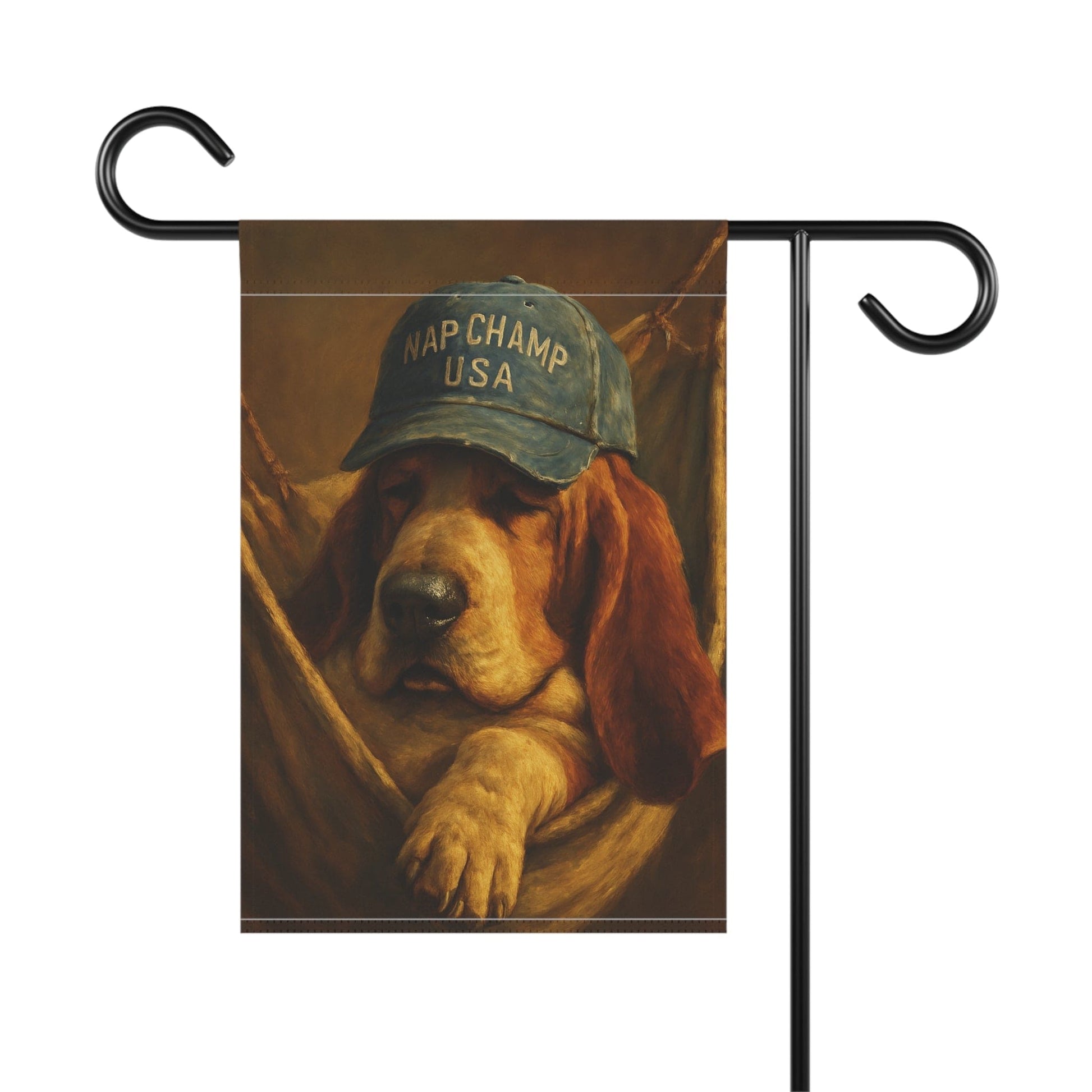 Printify Home Decor Garden Flag, Basset Hound Nap Champ Decor, Funny Yard Decorations