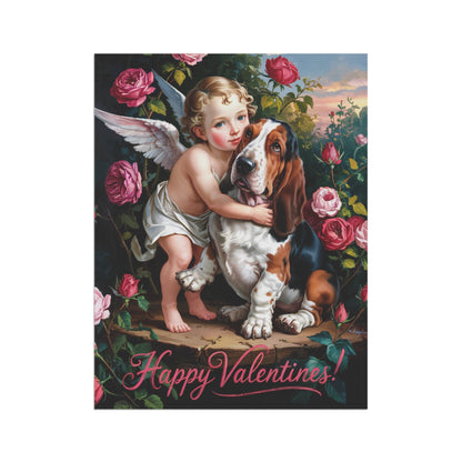 Printify Home Decor Garden Flag, Basset Hound Valentine's Day Decoration, Outdoor Housewarming Gift, Rose Garden