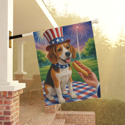 Printify Home Decor Garden Flag, Beagle Hound Dog 4th of July Yard Decor, Hot Dog Independence Day