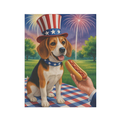 Printify Home Decor Garden Flag, Beagle Hound Dog 4th of July Yard Decor, Hot Dog Independence Day