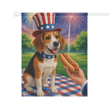Printify Home Decor Garden Flag, Beagle Hound Dog 4th of July Yard Decor, Hot Dog Independence Day